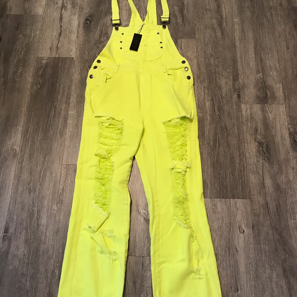 Carmar Car Mar Factory Distressed Neon Lime Bib Overalls